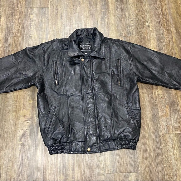 Leather Black Jacket Men Size Medium Bomber Flight Casual Varsity Outerwear - Picture 16 of 16